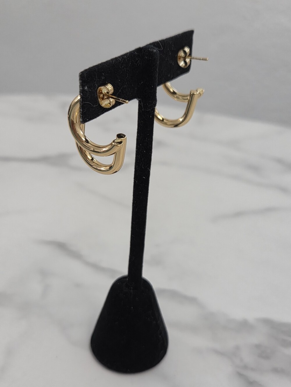 Gold Double Hoop Earrings Chubby Oval Huggie Hoops Statement - Picture 12 of 12